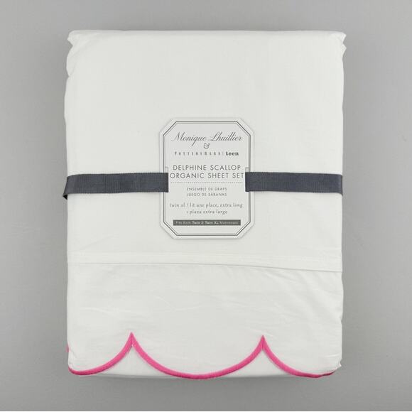 Monique Lhuillier x Pottery Barn Teen Delphine Scallop Sheet Set TWIN XL Organic - Picture 8 of 8